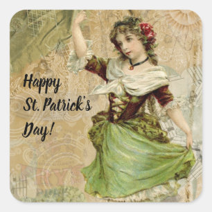Victorian Dancing Girl i Grönt St. Patrick's Day Fyrkantigt Klistermärke