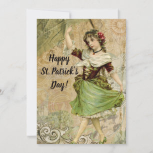 Victorian Dancing Girl i Grönt St. Patrick's Day Julkort