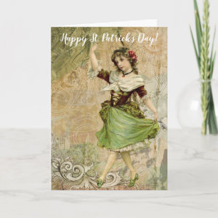 Victorian Dancing Girl i Grönt St. Patrick's Day Kort