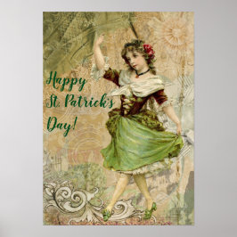 Victorian Dancing Girl i Grönt St. Patrick's Day Poster