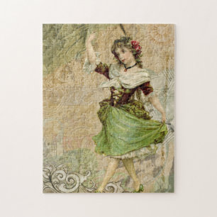 Victorian Dancing Girl i Grönt St. Patrick's Day Pussel