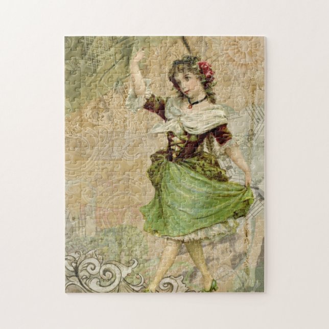 Victorian Dancing Girl i Grönt St. Patrick's Day Pussel (Vertikal)