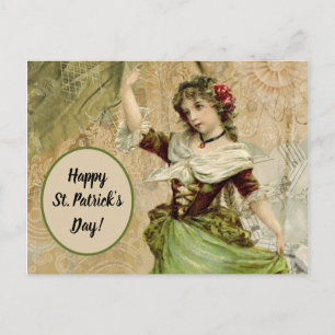 Victorian Dancing Girl i Grönt St. Patrick's Day Vykort