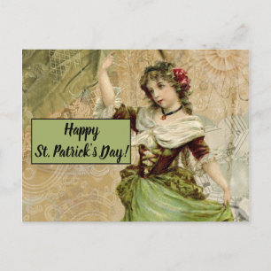 Victorian Dancing Girl i Grönt St. Patrick's Day Vykort
