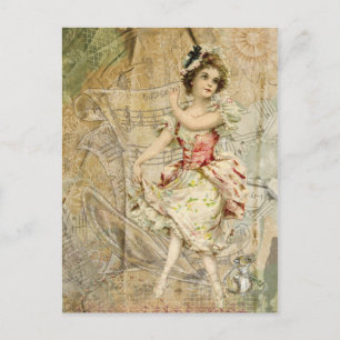 Victorian Dancing Girl Lakan Music Postcard Vykort