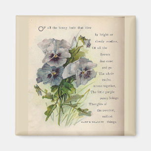 Victorian Dikt Grått Lila Pansies Magnet