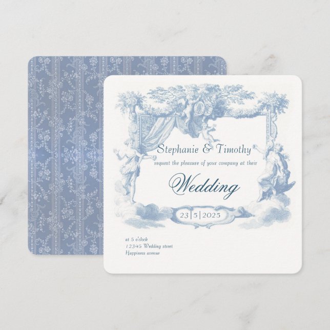 Victorian Dusty Blue Baroque Vapensköld Inbjudningar (Fram/baksida)
