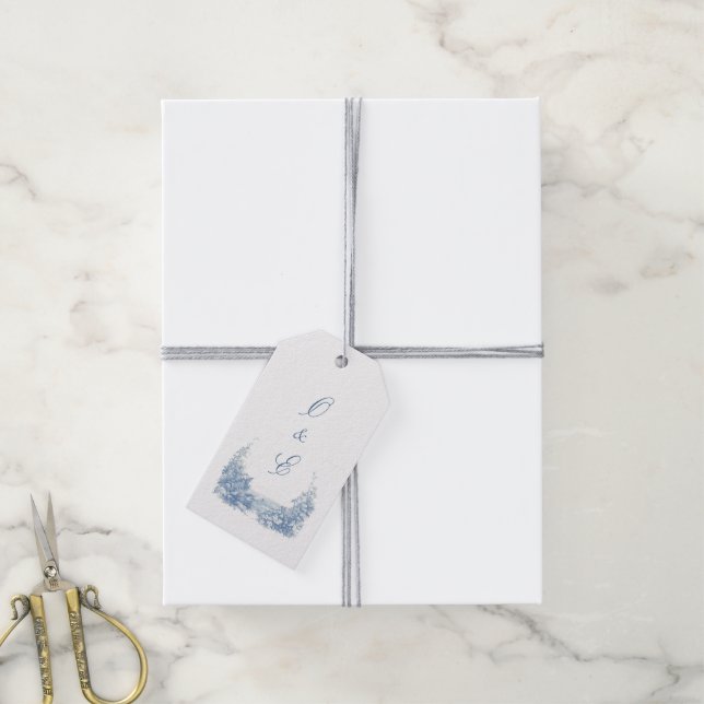 Victorian Dusty Blue Baroque Vapensköld Presentetikett (Med Snöre)