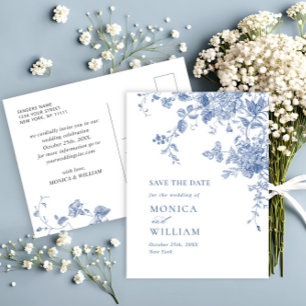 Victorian Dusty Blue Blommigt Bröllop spara datum Vykort