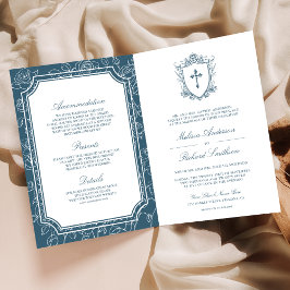 Victorian Dusty Blue Catholic QR Code Wedding Inbjudan