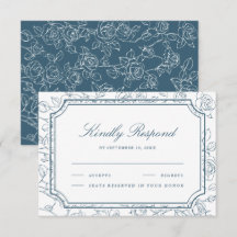 Victorian Dusty Blue Floral Line Art Wedding