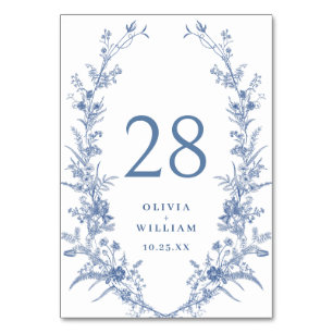 Victorian Dusty Blue Fransk Garden Blommigt Bröllo Bordsnummer