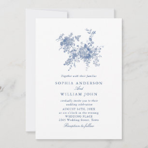 Victorian Dusty Blue Fransk Garden Blommigt Bröllo Inbjudningar