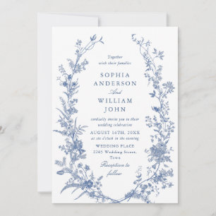 Victorian Dusty Blue Fransk Garden Blommigt Bröllo Inbjudningar