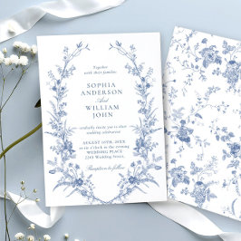 Victorian Dusty Blue Fransk Garden Blommigt Bröllo Inbjudningar