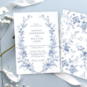 Victorian Dusty Blue Fransk Garden Blommigt Bröllo Inbjudningar