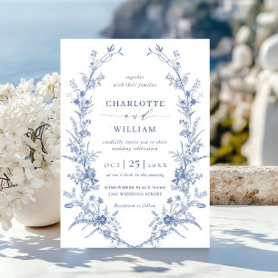 Victorian Dusty Blue Fransk Garden Blommigt Bröllo Inbjudningar