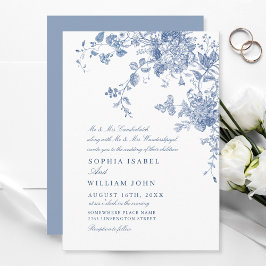 Victorian Dusty Blue Fransk Garden Blommigt Bröllo Inbjudningar