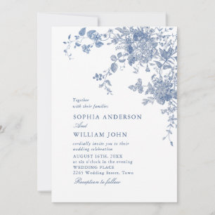 Victorian Dusty Blue Fransk Garden Blommigt Bröllo Inbjudningar
