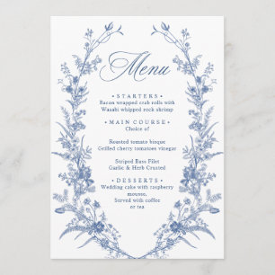 Victorian Dusty Blue Fransk Garden Blommigt Bröllo Meny