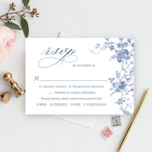 Victorian Dusty Blue Fransk Garden Blommigt Bröllo OSA Kort