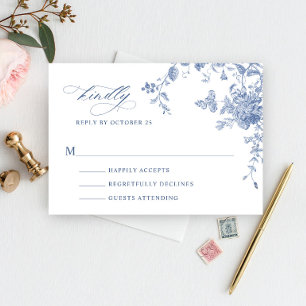 Victorian Dusty Blue Fransk Garden Blommigt Bröllo OSA Kort