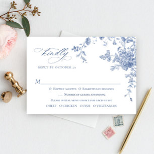 Victorian Dusty Blue Fransk Garden Blommigt Bröllo OSA Kort