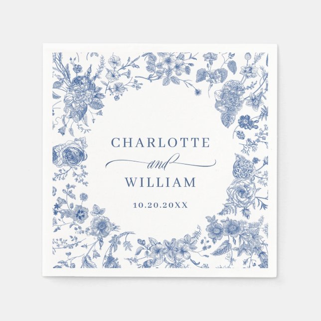 Victorian Dusty Blue Fransk Garden Blommigt Bröllo Pappersservett (Framsidan)