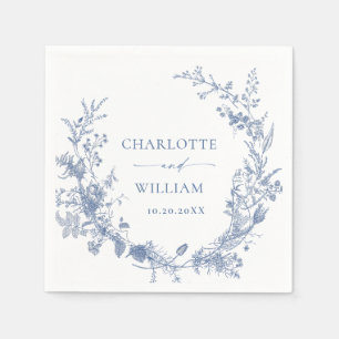 Victorian Dusty Blue Fransk Garden Blommigt Bröllo Pappersservett