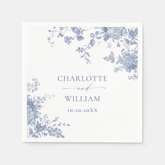 Victorian Dusty Blue Fransk Garden Blommigt Bröllo Pappersservett (Framsidan)