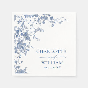 Victorian Dusty Blue Fransk Garden Blommigt Bröllo Pappersservett