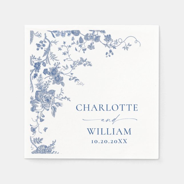 Victorian Dusty Blue Fransk Garden Blommigt Bröllo Pappersservett (Framsidan)