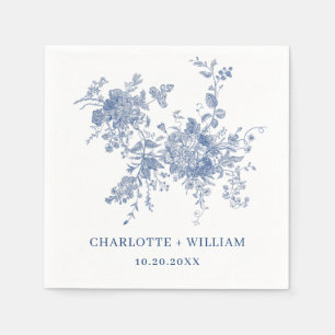 Victorian Dusty Blue Fransk Garden Blommigt Bröllo Pappersservett