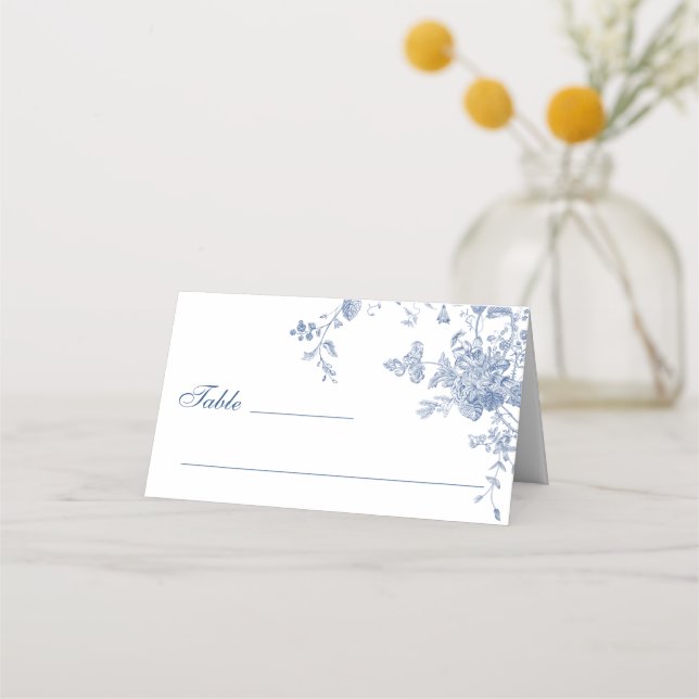 Victorian Dusty Blue Fransk Garden Blommigt Bröllo Placeringskort (Framsida)