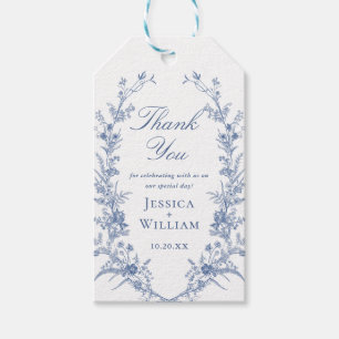 Victorian Dusty Blue Fransk Garden Blommigt Bröllo Presentetikett
