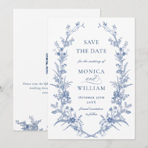 Victorian Dusty Blue Fransk Garden Blommigt Bröllo Spara Datumet