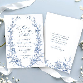 Victorian Dusty Blue Fransk Garden Blommigt Bröllo Spara Datumet