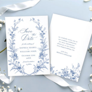Victorian Dusty Blue Fransk Garden Blommigt Bröllo Spara Datumet