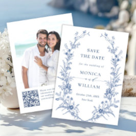 Victorian Dusty Blue Fransk Garden Blommigt Bröllo Spara Datumet