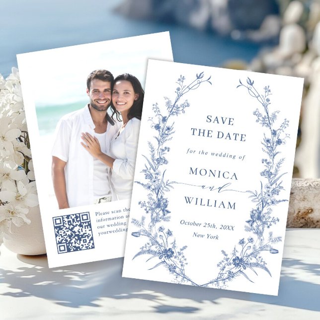 Victorian Dusty Blue Fransk Garden Blommigt Bröllo Spara Datumet (Skapare uppladdad)