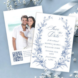 Victorian Dusty Blue Fransk Garden Blommigt Bröllo Spara Datumet