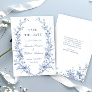 Victorian Dusty Blue Fransk Garden Blommigt Bröllo Spara Datumet
