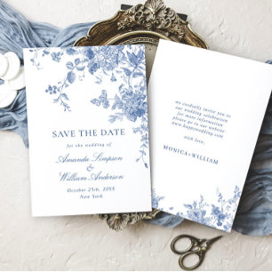 Victorian Dusty Blue Fransk Garden Blommigt Bröllo Spara Datumet
