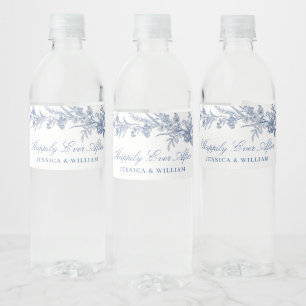 Victorian Dusty Blue Fransk Garden Blommigt Bröllo Vattenflaskor Etikett