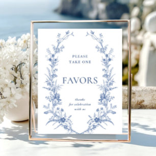Victorian Dusty Blue Fransk Garden Favors Sign Poster