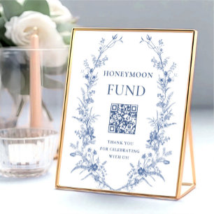 Victorian Dusty Blue Fransk Garden Honeymoon Fund Poster