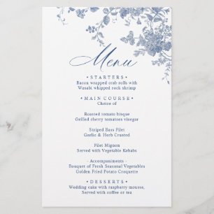 Victorian Dusty Blue Fransk Garden Wedding Menu