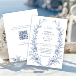 Victorian Dusty Blue Fransk Garden Wedding QR-kod Inbjudningar
