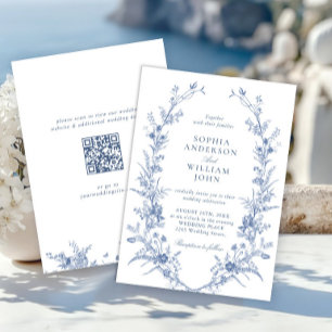 Victorian Dusty Blue Fransk Garden Wedding QR-kod Inbjudningar