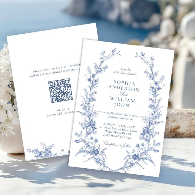 Victorian Dusty Blue Fransk Garden Wedding QR-kod Inbjudningar (Skapare uppladdad)